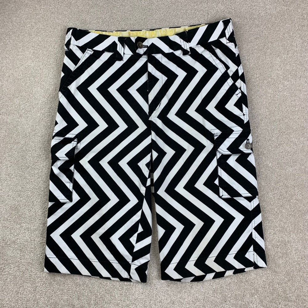 Loudmouth Golf Shorts Mens 34 Black White Chevron Geometric Cargo